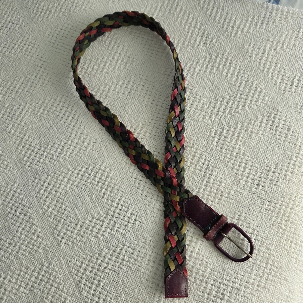 Vtg Multicolor Boho Braided Leather Belt - Picture 2 of 8